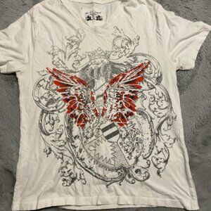 Y2K Men's White and Red Graphic V neck